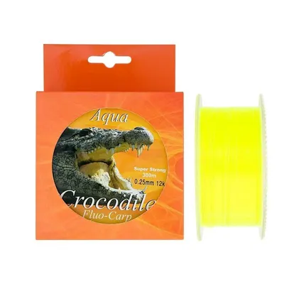 Nylon/fir monofilament Aqua Crocodile Fluo-Carp 300 m, galben fluo, 0.25 mm