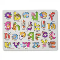 Puzzle din Lemn cu Litere si Desene Vesele Montessori