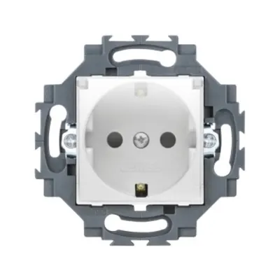 Priza Schuko 250v Ac - Screw Terminals - Front Tightening Terminals - With Lid - 2p+e 16a - White - Dahlia