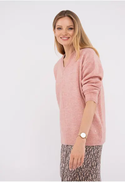 Pulover Dama cu decolteu in V - Lejer - Colar - Coral