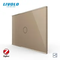Intrerupator simplu, standard italian, cap scara / cap cruce, wireless Protocol Zigbee, cu panou sticla, 3M Auriu