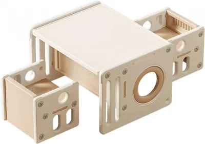 Set mobilier pentru copii Nichiduta Garden BrownWhite, sistem modular compus din birou si 2 scaunele, multifunctional, ergonomic