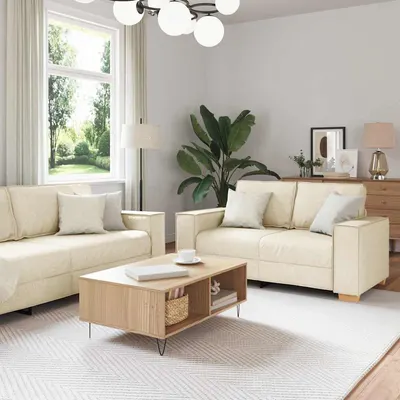 vidaXL Set de canapea 3 buc. Bej Material textil din in