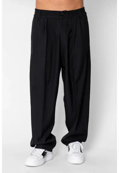 Pantalon drept larg cu nasture Black 22032 - Negru
