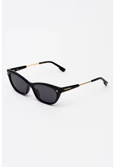 Ochelari de soare cat-eye cu rama metalica - Negru