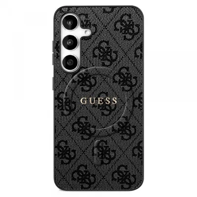 Husa MagSafe pentru Samsung Galaxy S25 FE, Guess, 4G Ring Classic Logo, Neagra