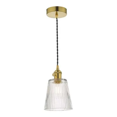 Lampa suspendata Hadano Pendant Natural Brass With Ribbed Glass Shade