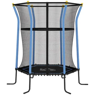 HOMCOM Trambulină Elastică pentru Copii 3-10 Ani cu Intrare cu Fermoar și Țevi Căptușite, Ø163,5x190 cm, Albastru | Aosom Romania