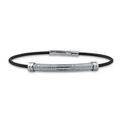 Bratara din aur alb si otel cu diamante de 0.45ct pentru barbati