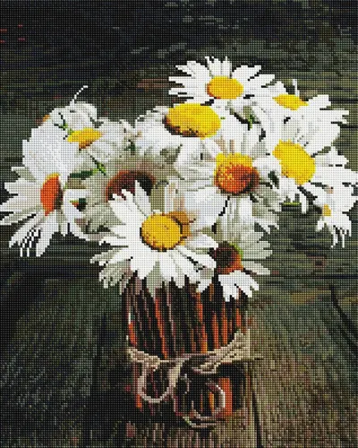 Tablou cu diamante - Buchet cu flori de mușețel, 40 x 50 cm