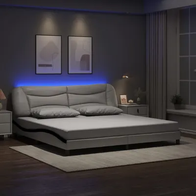 vidaXL Cadru de pat cu LED fără saltea Hvar alb/negru 200x200 cm