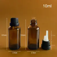 Sticluță ambră reutilizabilă cu picurător și capac negru cu inel sigiliu - 10ml