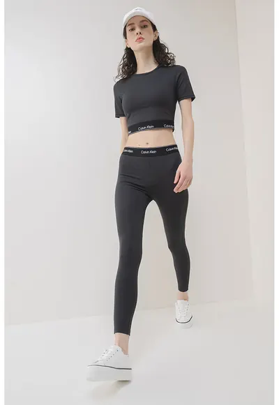 Tricou crop cu logo - pentru fitness - Gri antracit