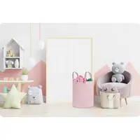 Cos mare pentru depozitare jucariihaine Nukido Roz pudra 35x60cm, Capacitate mare, Manere rezistente, Tesatura din bumbac