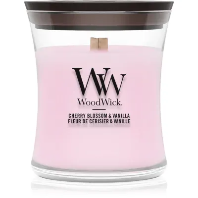 Woodwick Cherry Blossom & Vanilla lumânare parfumată cu fitil din lemn 85 g