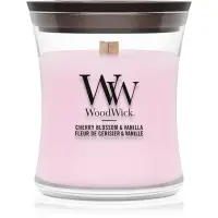 Woodwick Cherry Blossom & Vanilla lumânare parfumată cu fitil din lemn 85 g