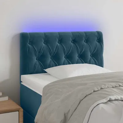vidaXL Tăblie de pat cu LED, albastru închis, 80x7x78/88 cm, catifea