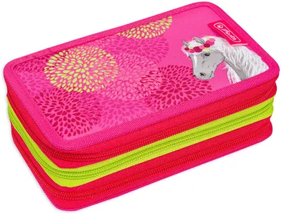 Penar școlar cu 3 fermoare Herlitz - Bloomy Horse, 31 piese