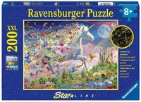 Puzzle luminos Ravensburger din 200 XXL de piese - Fluturi și unicorn