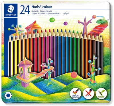 Creioane colorate Staedtler Noris Colour 185 - 24 de culori, in cutie metalica