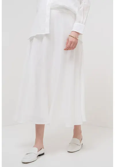 Fusta midi evazata Nippon Ramie - Alb optic