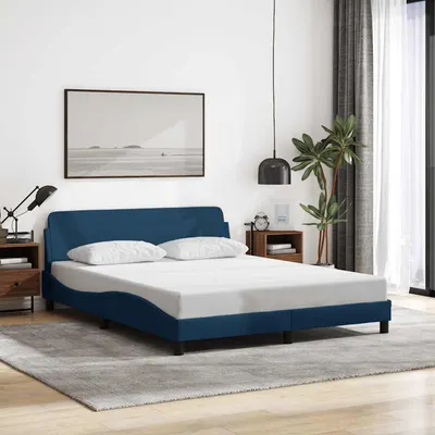 vidaXL Cadru de pat cu tăblie, Dover, albastru, 160x200cm, textil