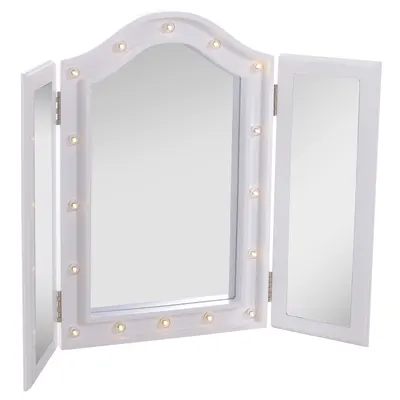 Homcom Specchio da Trucco Ripiegabile Retroilluminato con 16 Luci LED in Bianco, 73x53.5x4.5cm