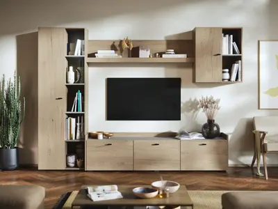 Living Silensia C4 - Mobila sufragerie aspect lemn / bej