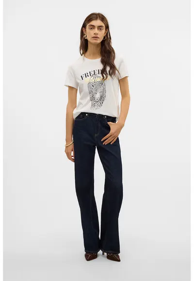 Tricou de bumbac organic cu imprimeu - Alb/Gri inchis