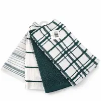 Set 4 prosoape mici pt Bucatarie, 30x55cm, din 100% bumbac pakistanez, 350g, Line, Alb-Verde