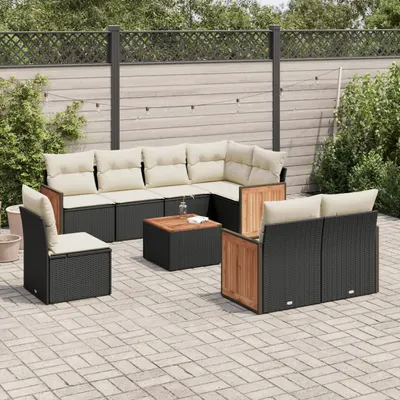 Gossi set mobilier de gradina cu perne, 9 piese, negru, poliratan