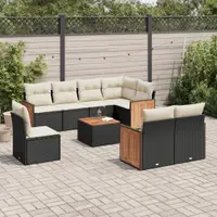 Gossi set mobilier de gradina cu perne, 9 piese, negru, poliratan