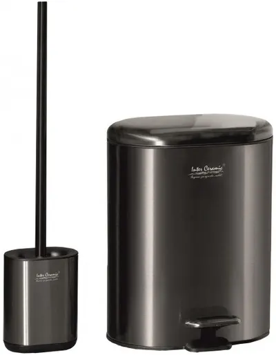 Coș si perie de toaletă Inter Ceramic - 8355GG, 6 l, Anti-Fingerprint, gri