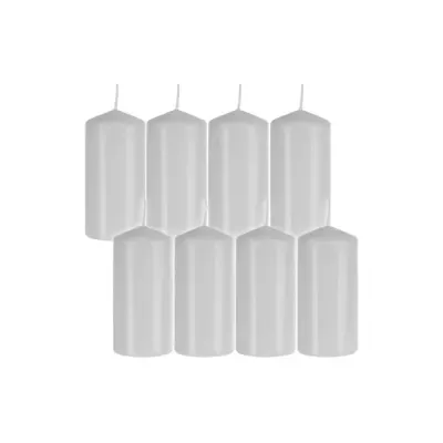 Set lumanari, 8 bucati, forma cilindru, timp ardere 20 ore, parafina, 10x5 cm, alb