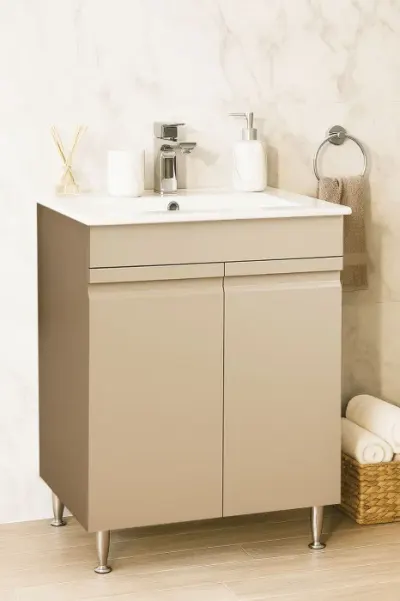 Set Baza front MDF si Lavoar seria 086, montat, 60 cm, cappuccino