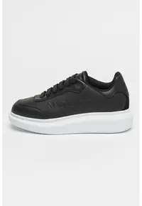 Pantofi sport wedge de piele cu logo - Negru