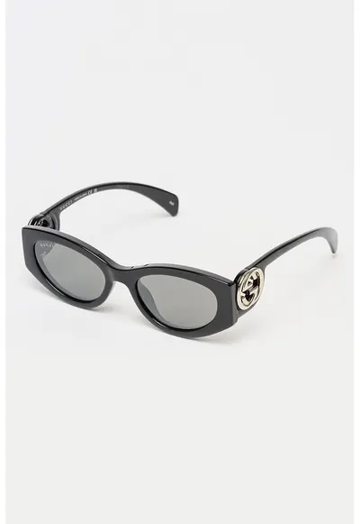 Ochelari de soare cat-eye cu logo lateral - Negru/Argintiu