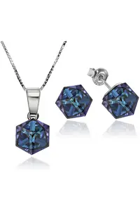 Set Argint 925 placat cu rodiu cu cristale Swarovski® Cubic 6mm - Surub + Lant - Mov
