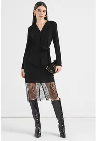 Bluza cu un cordon in talie - Negru