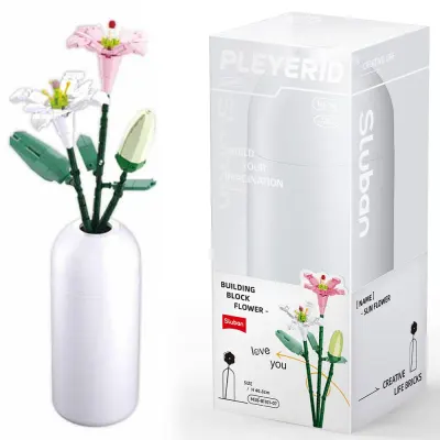 Kit constructie vaza cu flori, 247 piese din ABS, inaltime Crin 40.8 cm