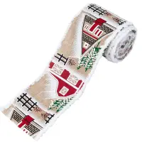 Bandă decorativă Crăciun cu sat de iarnă și margine pufoasă