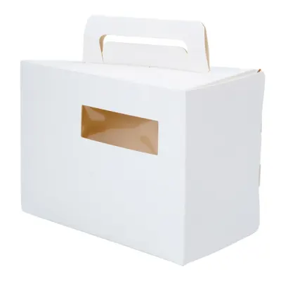 Cutie triunghiulară din hârtie cu mâner - alb (set 50 buc) - 10x15.5x9.5cm
