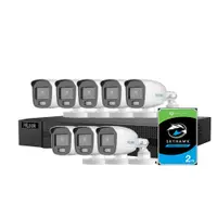 Sistem supraveghere exterior Hikvision HiLooK ColorVu KIT-HL-M-8C-C-0006, 3K, 2.8 mm, lumina alba 40 m, microfon, HDD 2TB