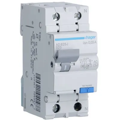 Disjuctor diferential 1P+N 25A/30mA curba B tip AC 4.5kA Hager AD825J