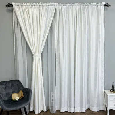 Set 2 Draperii din Jacquard model Nisip, 140cm latime x 260cm inaltime, cu TIV LAT, ALB