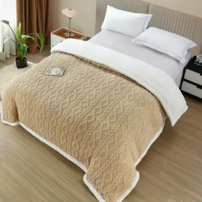 Patura Cocolino tip Tricotaj cu Blanita Sherpa, 200x230 cm – Confort si Eleganta de la Johny Home Pucioasa, Bej