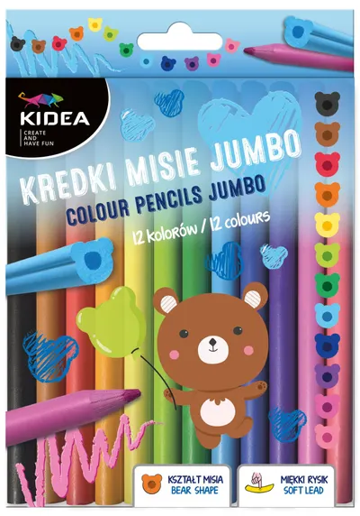 Creioane colorate Kidea Jumbo - Ursuleți, 12 culori