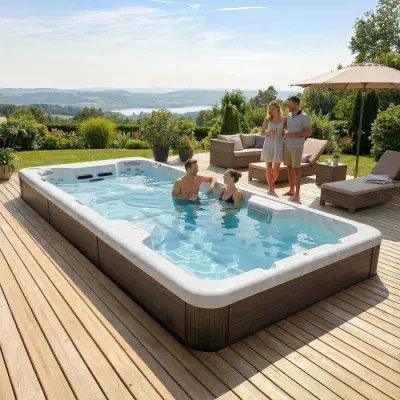 Minipiscina swim spa, ice white, 24 jeturi, iluminare LED, Wellis Amazonas Riverjet Life