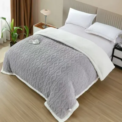 Patura Cocolino tip Tricotaj cu Blanita Sherpa, 200x230 cm – Confort si Eleganta de la Johny Home Pucioasa, Gri deschis