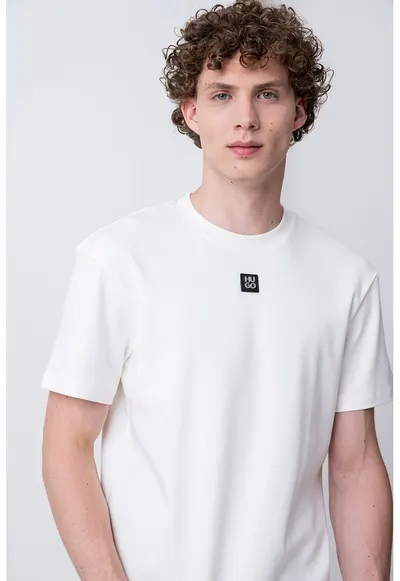 Tricou de bumbac cu decolteu la baza gatului Dalile - Alb